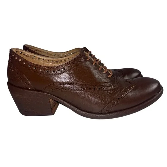 Frye Leather Oxford Maggie Perforated Wingtip Women's Size 11B Brown - Picture 2 of 11